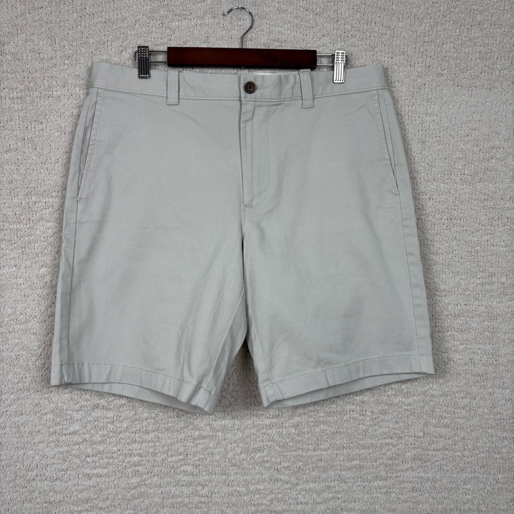 J. Crew Factory Shorts Mens 34‎ Stone 9" Flex Chino Flat Front Prep Cotton Blend